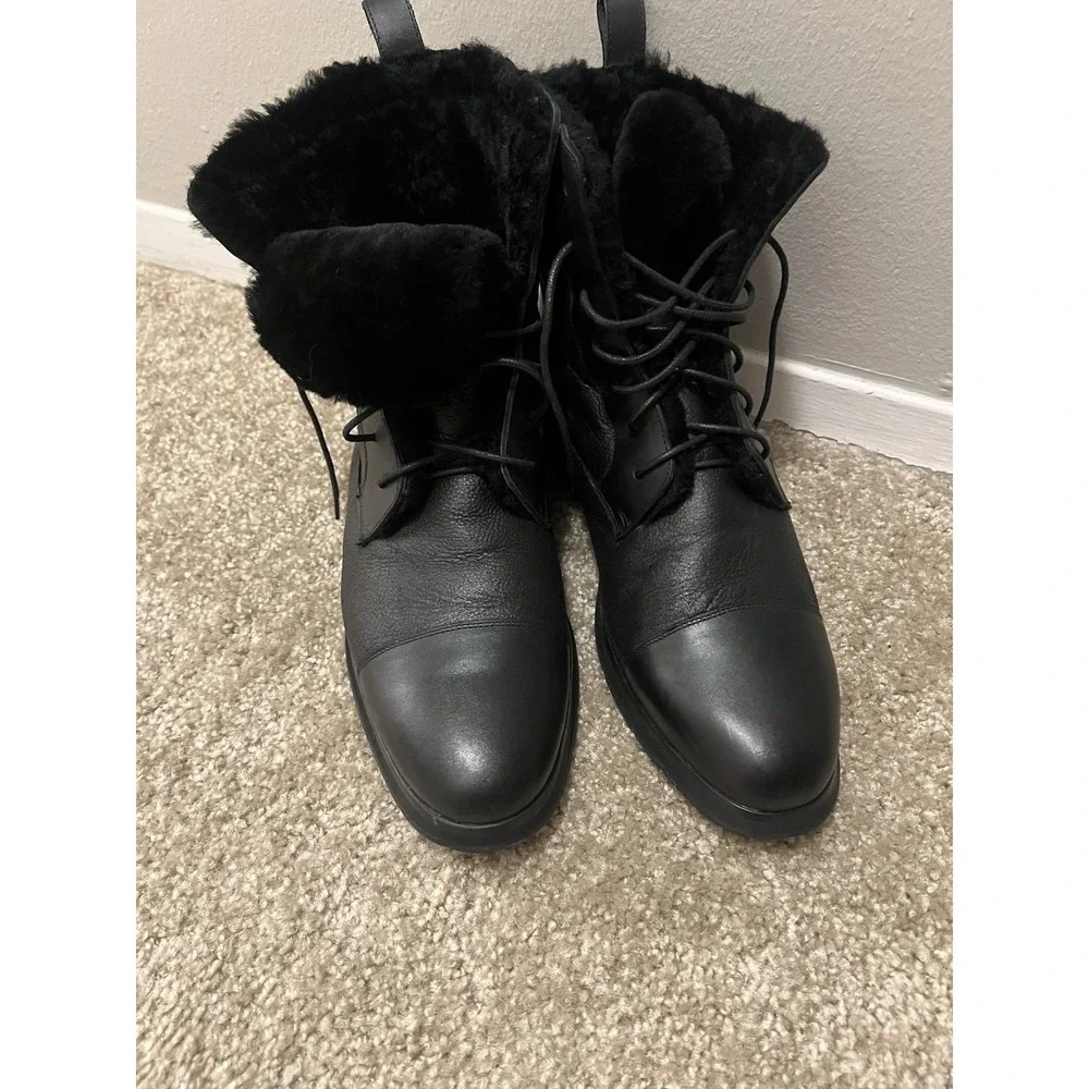 Marc Nolan Ryker Boots Sz 12 Black Leather Sheepskin Lined